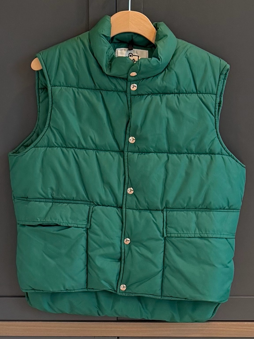 Woolrich Vintage Green Puffer Vest with Snap Front L